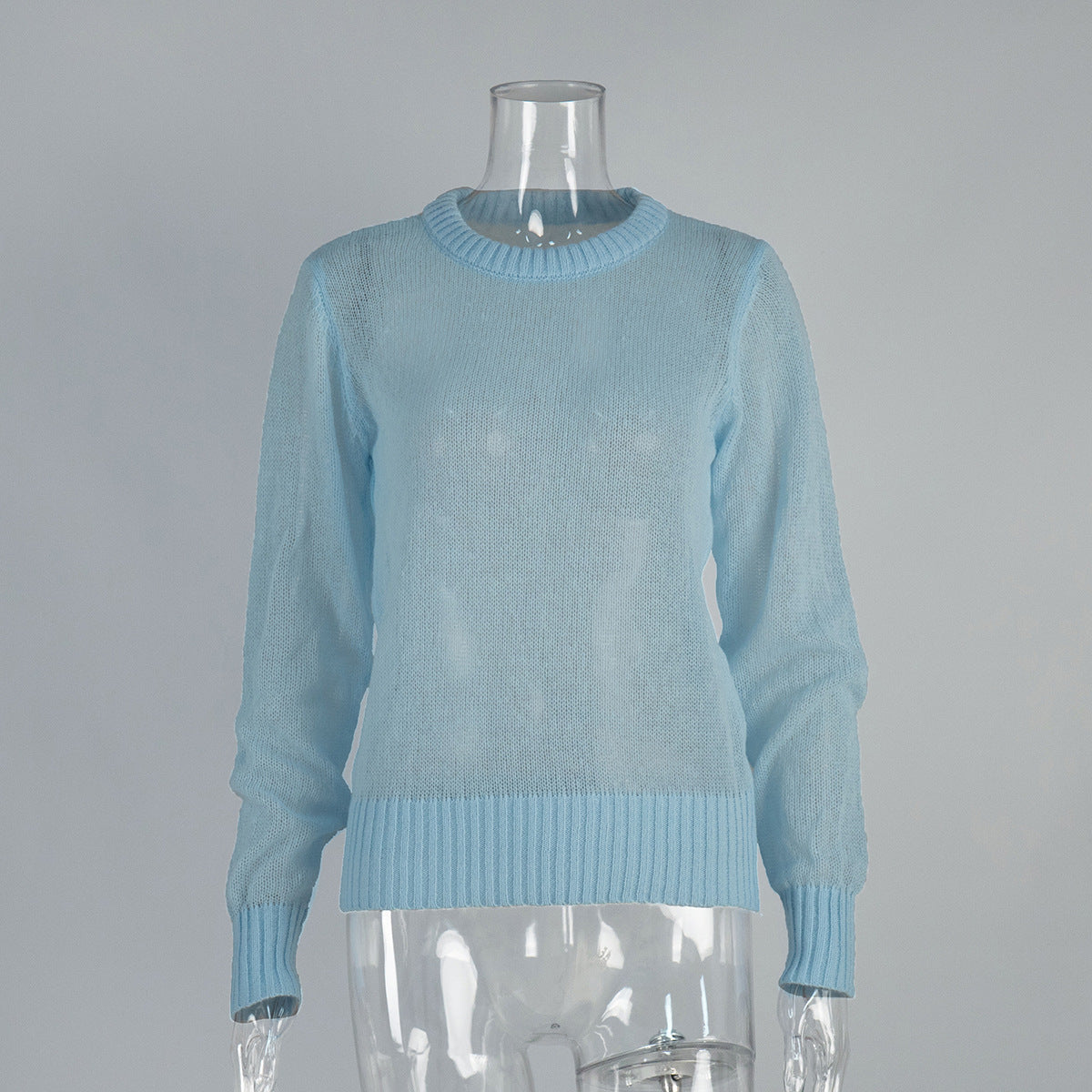 Cross-border Mohair Crew Neck Pullover Sweater European and American Style2025Spring and Summer New Comfortable Knitted Base Semi-Transparent Sweater for Women