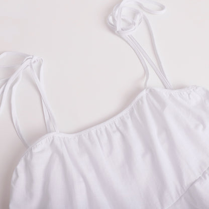 Cross-border spaghetti strap dress European and American style2025Summer Multi-layer Ruffle Cake Dress Short Backless Strap Dress