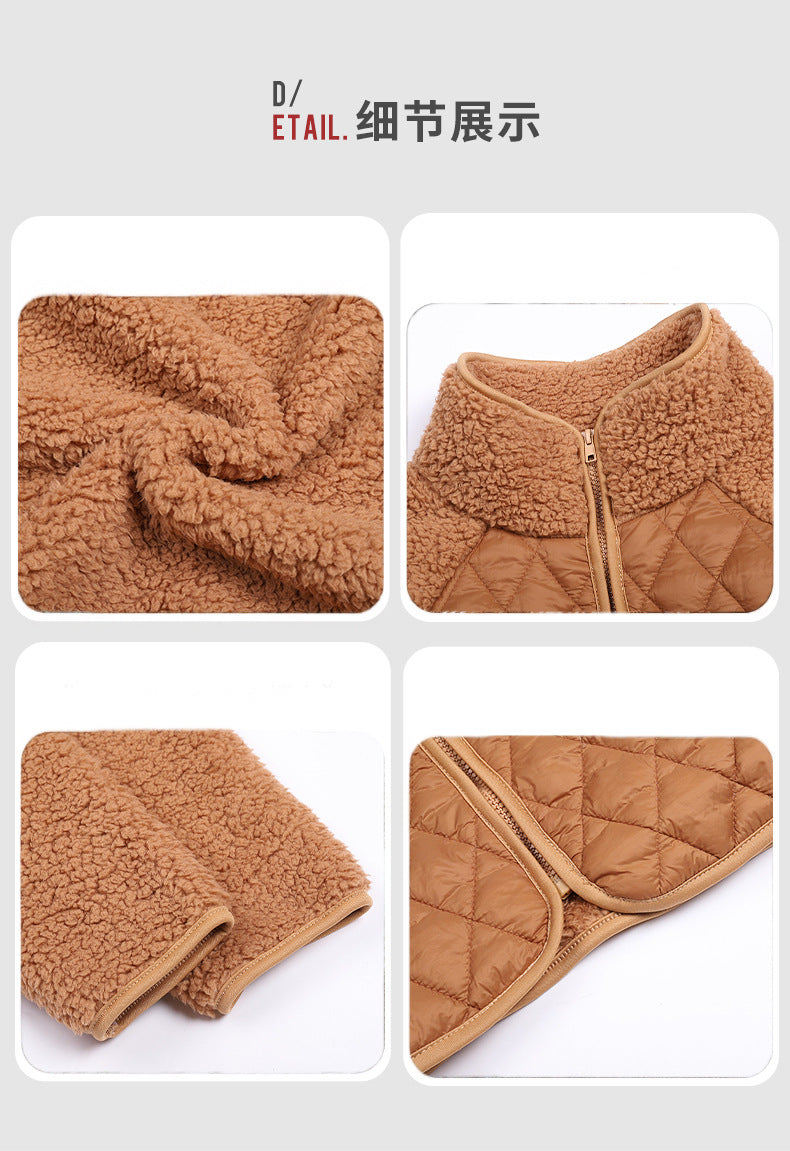 Shiny Velvet2023New Autumn Winter Women's Clothing Cross-border Amazon Cardigan Zipper Long-sleeved stuffed Stitching European and American Coat Women