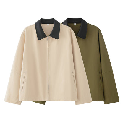 Cross-Border Foreign Trade Women's Clothing2025Autumn European and American Style Turn-Down Collar Long Sleeve Retro Color-Block Jacket Baseball Coat for Women A15057