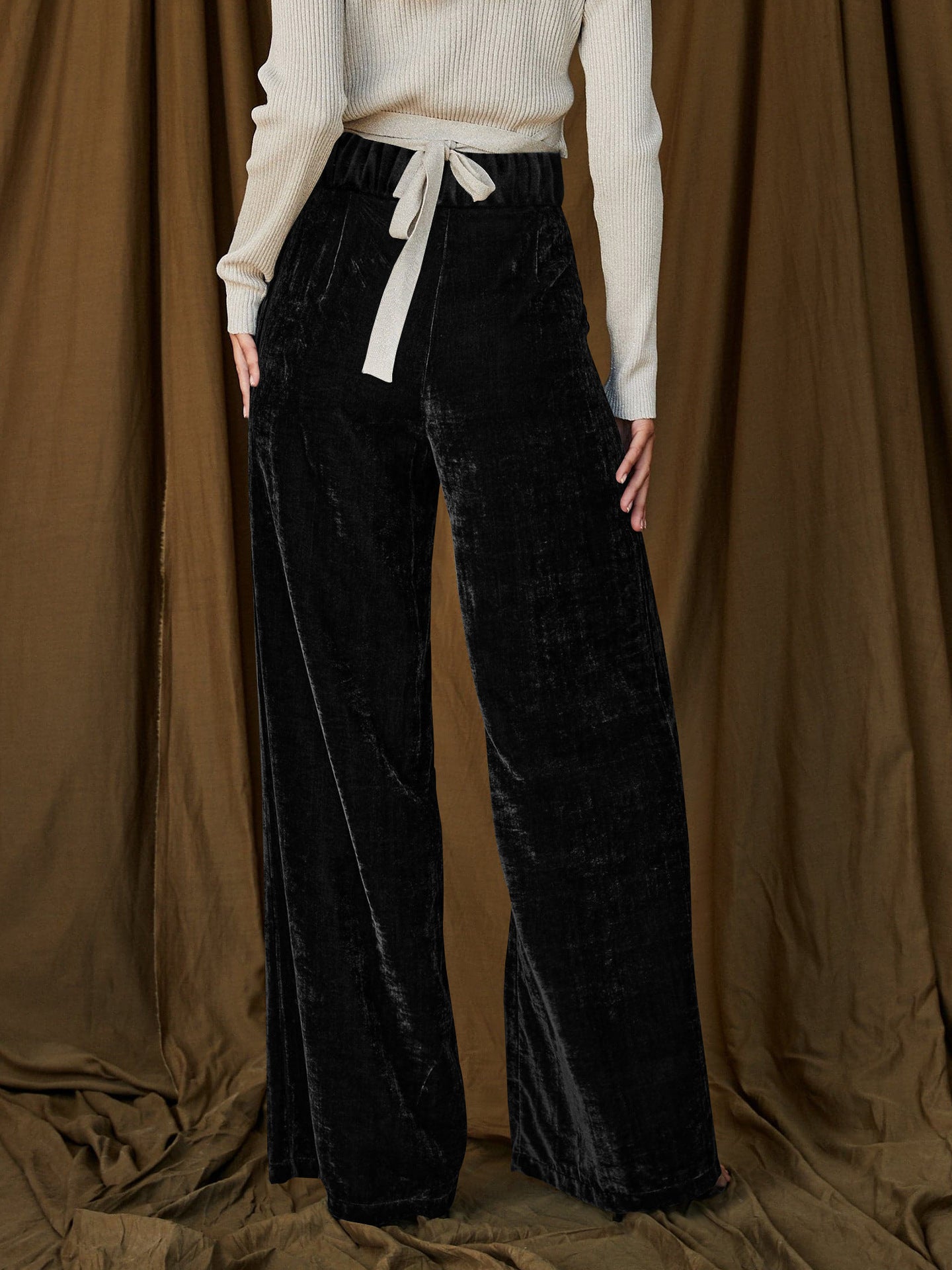 Sultyra Suede Loose Button Slimming Straight Wide-Leg Pants