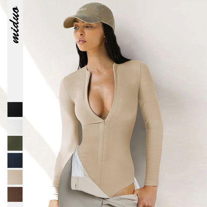 Sultyra Sweater Jumpsuit Versatile Zipper Top