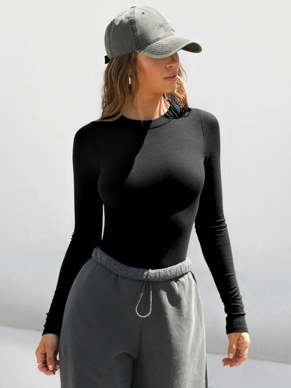 2025New Y2K Threaded Crew Neck Long Sleeve Shirt T Women's T-Shirt Base Layer Slim Fit Off-Shoulder Hot Girl Top Pure Desire