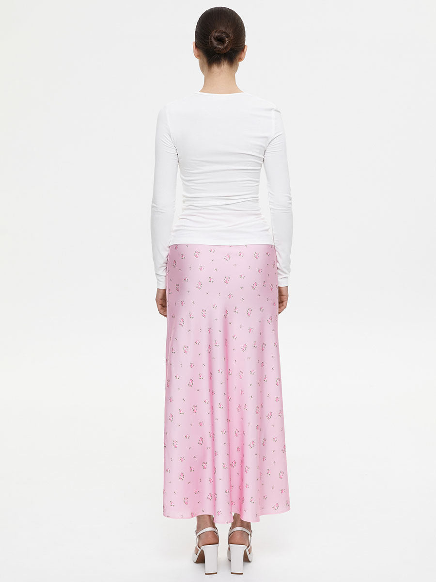 Cross-border Printed Midi Skirt European and American Style2025Spring and Summer New Elegant Floral Satin Printed Draped High-Waisted Skirt