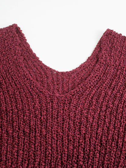 Foreign Trade Cross-Border European and American Amazon Source Manufacturer Large V Collar Hollow Pullover Knit Sweater Long Sleeve Solid Color Spring Autumn