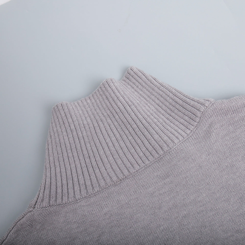 Cross-Border2025Hot-Selling European and American Style Autumn Winter Solid Color High Neck Knitted Sweater Loose Slimming Versatile Knitted Sweater for Women