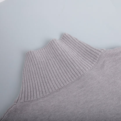 Cross-Border2025Hot-Selling European and American Style Autumn Winter Solid Color High Neck Knitted Sweater Loose Slimming Versatile Knitted Sweater for Women