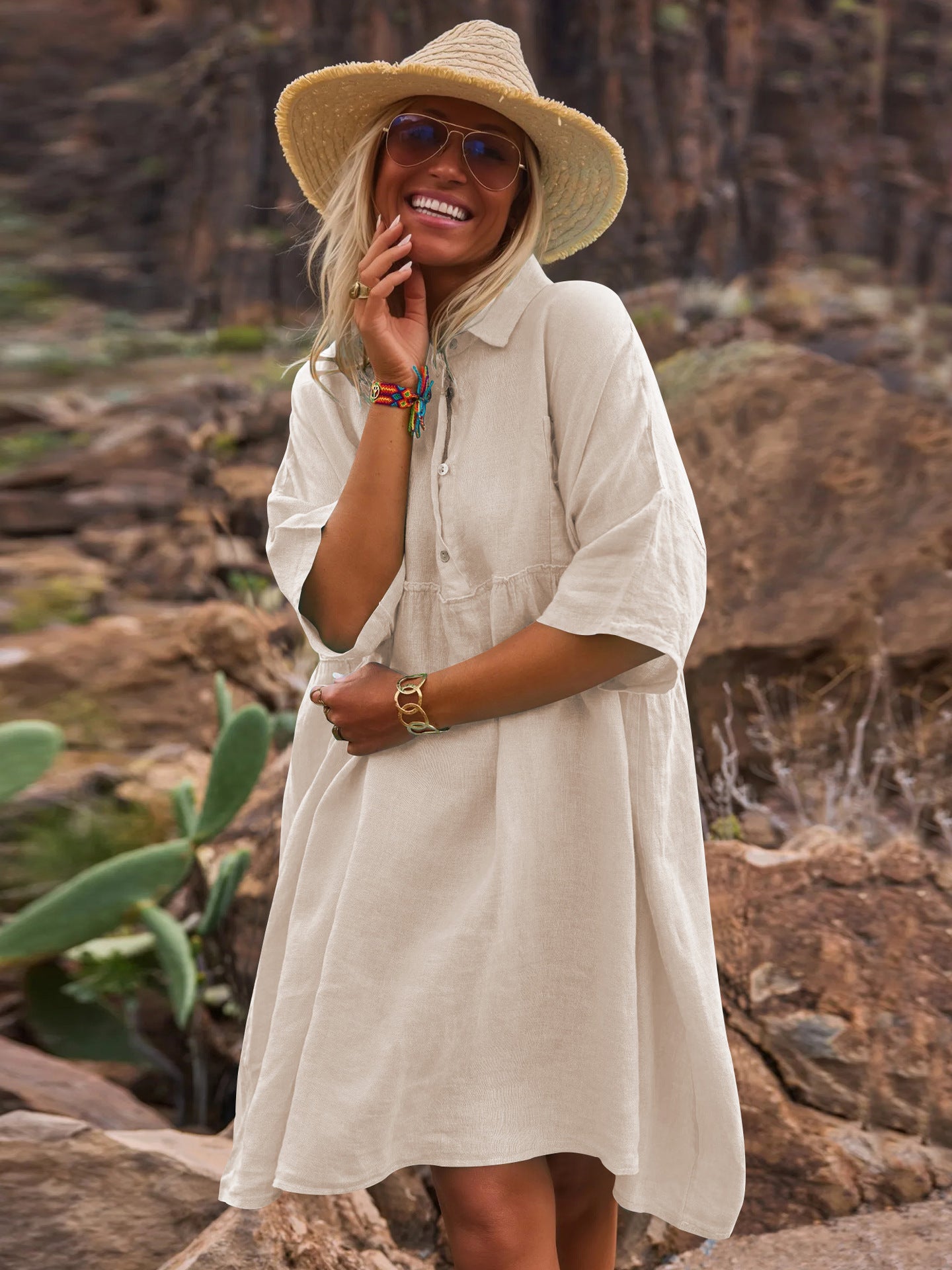 Sultyra Casual Button Artistic Style Fashion Dress