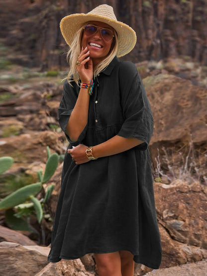 Sultyra Casual Button Artistic Style Fashion Dress