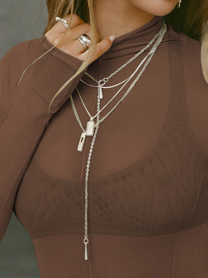 Sultyra See-Through Long Sleeve Half High Collar Slim Fit