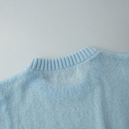 Cross-border Mohair Crew Neck Pullover Sweater European and American Style2025Spring and Summer New Comfortable Knitted Base Semi-Transparent Sweater for Women