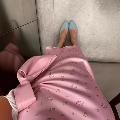 Cross-border Printed Midi Skirt European and American Style2025Spring and Summer New Elegant Floral Satin Printed Draped High-Waisted Skirt