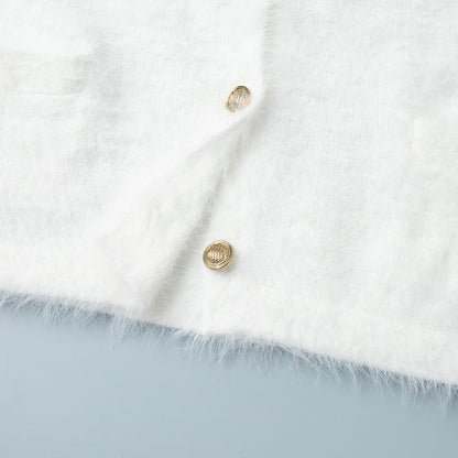 Cross-border Plush Long Sleeve Half-length Dress Set European and American Style2025Autumn and Winter New Single-Breasted Cardigan and Skirt Set