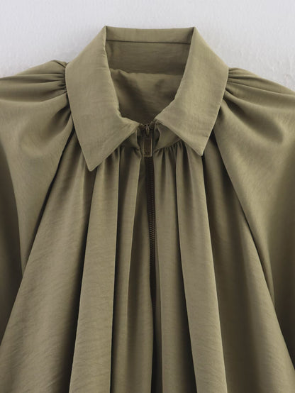 Cross-Border Foreign Trade Women's Clothing2025Autumn European and American Style Turn-Down Collar Long Sleeve Puff Jacket Baseball Coat for Women A15048