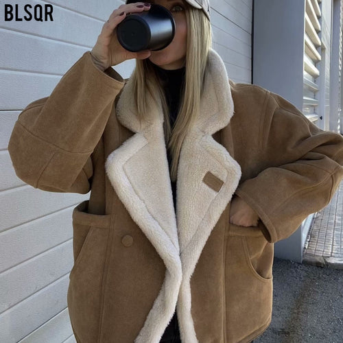 Cross-Border Amazon2025Autumn and Winter New Women's Fashion Loose Warm Retro Lamb Wool Coat D79245