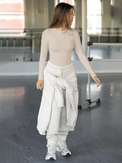 2025New Y2K Threaded Crew Neck Long Sleeve Shirt T Women's T-Shirt Base Layer Slim Fit Off-Shoulder Hot Girl Top Pure Desire