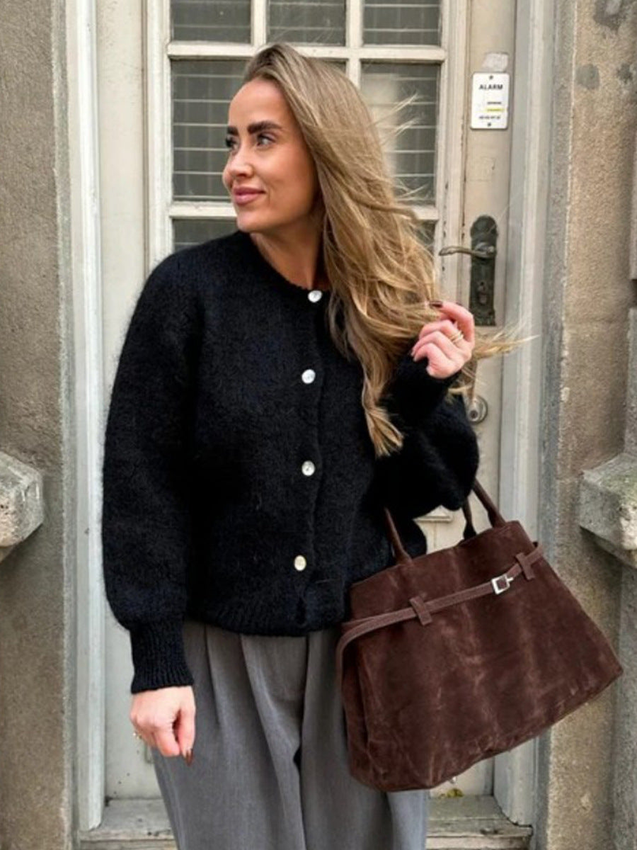 Candy Color Knitted Cardigan Women's European and American2025Autumn and Winter Mohair Solid Color Cardigan Macaron Color Sweater Cardigan for Women