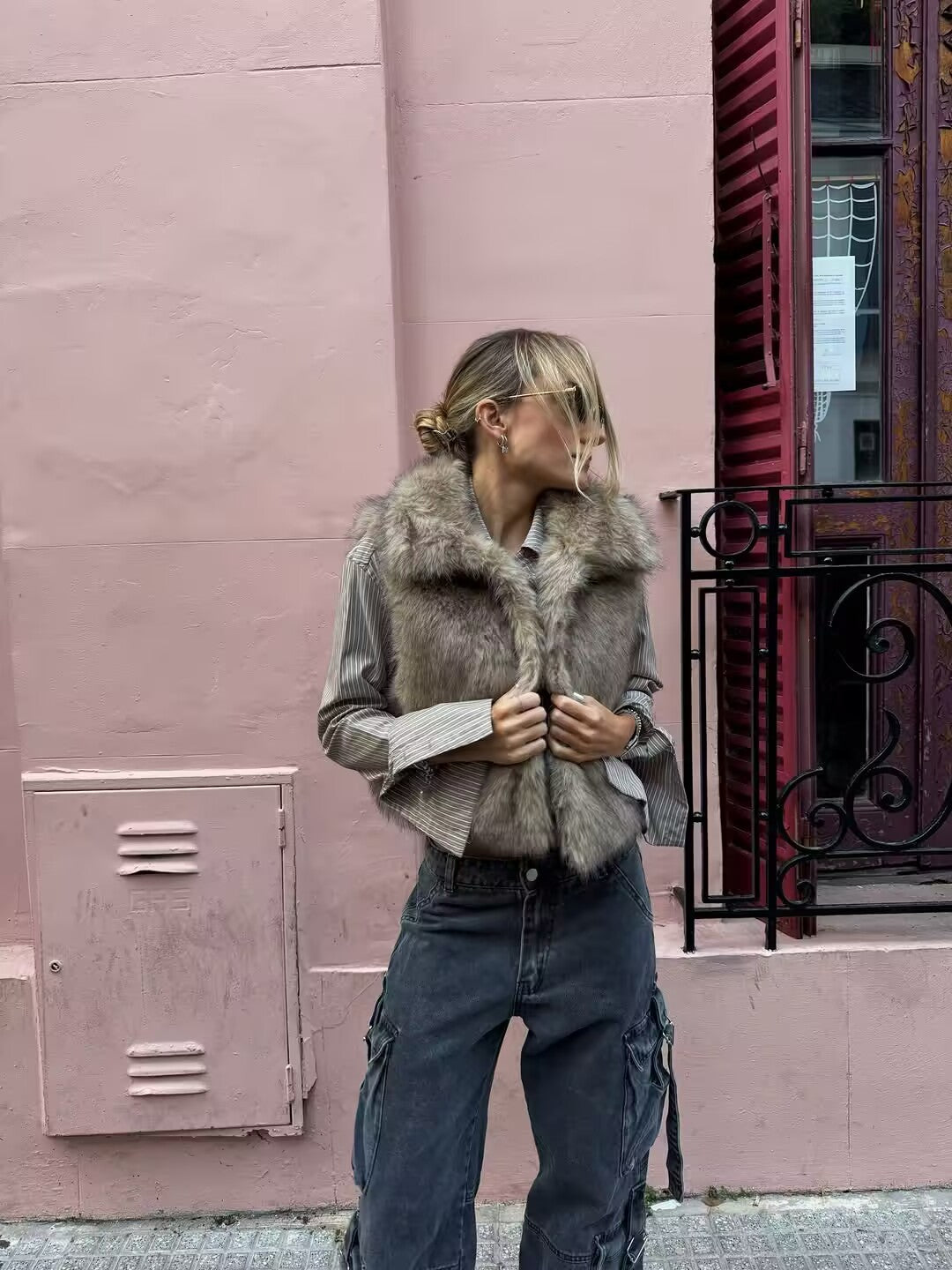 Cross-border women's clothing2025Autumn New Casual Street Fashion Vest Faux Fur Top