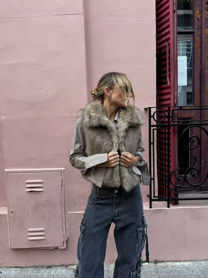 Cross-border women's clothing2025Autumn New Casual Street Fashion Vest Faux Fur Top