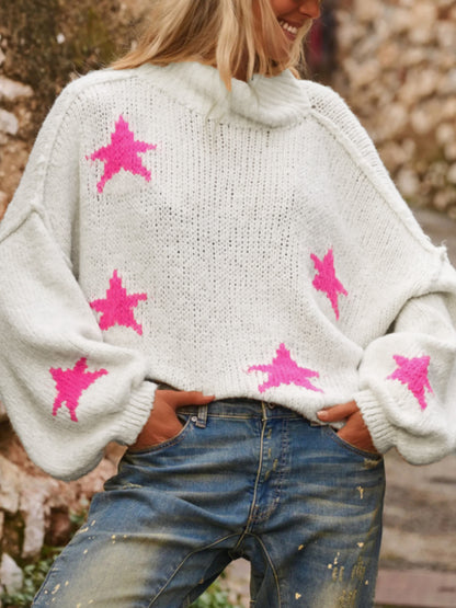 Sultyra Star Pattern High Neck Pullover Sweater