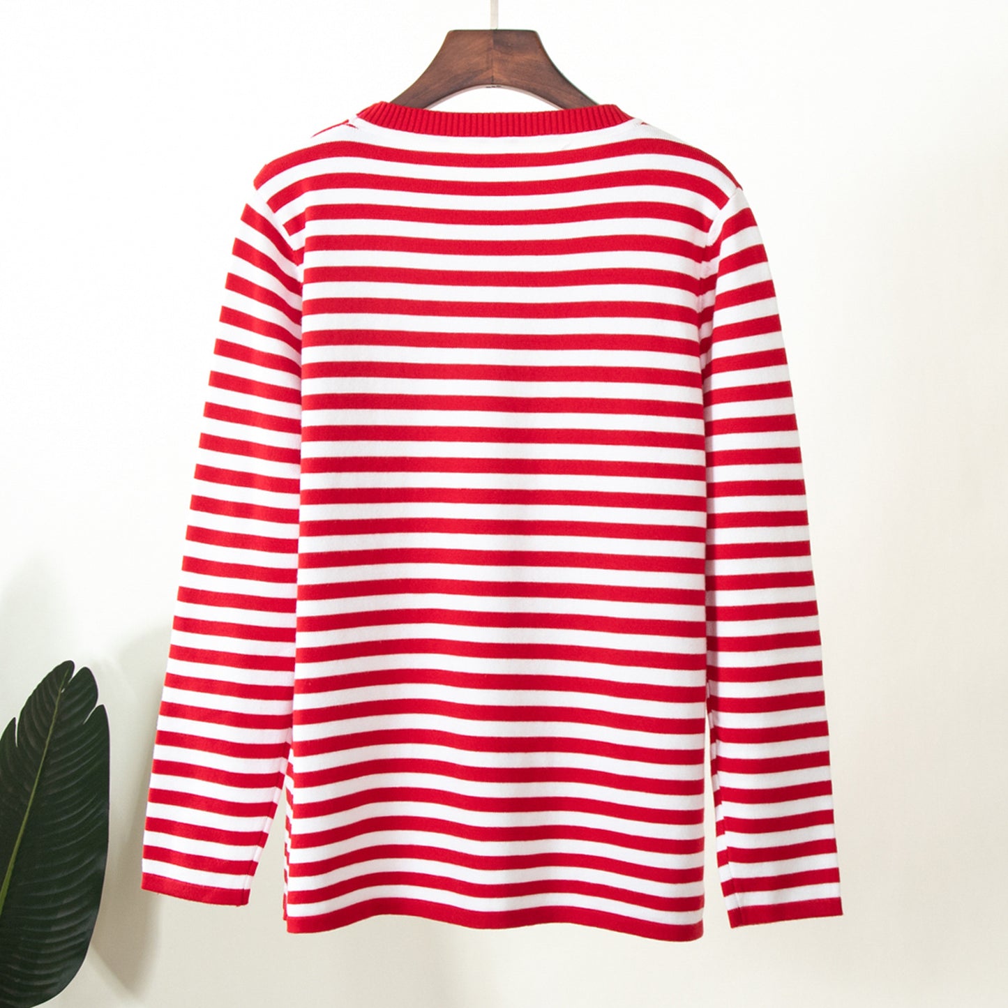 Cross-border Round Neck Knitted Striped Sweater European and American Style2025Spring Versatile Classic Retro Striped Pullover Sweater for Women