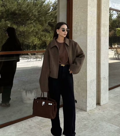 2025Autumn Fashion Three-Color Solid Wide Zipper Wool Coat Cross-Border Amazon Women's Clothing B88780