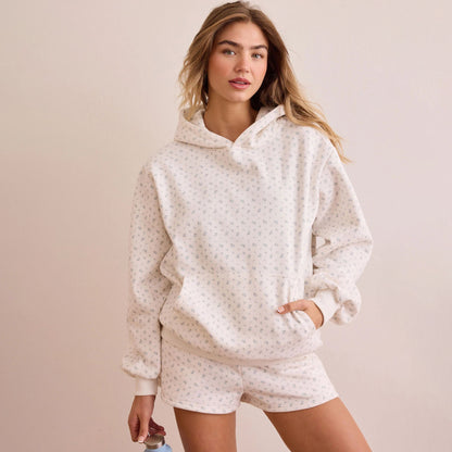 Sultyra Floral Casual Hooded Sweatshirt High Waist Comfortable Shorts Set