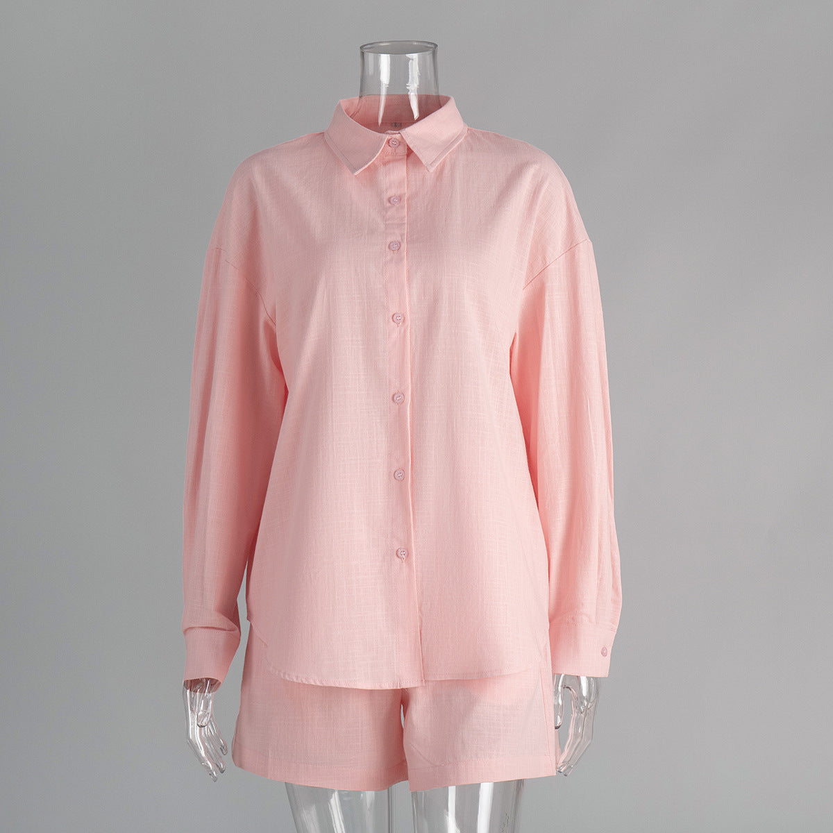 Cross-border pure cotton cardigan long sleeve shorts set2025Spring and summer outerwear simple solid color European and American style casual suit for women