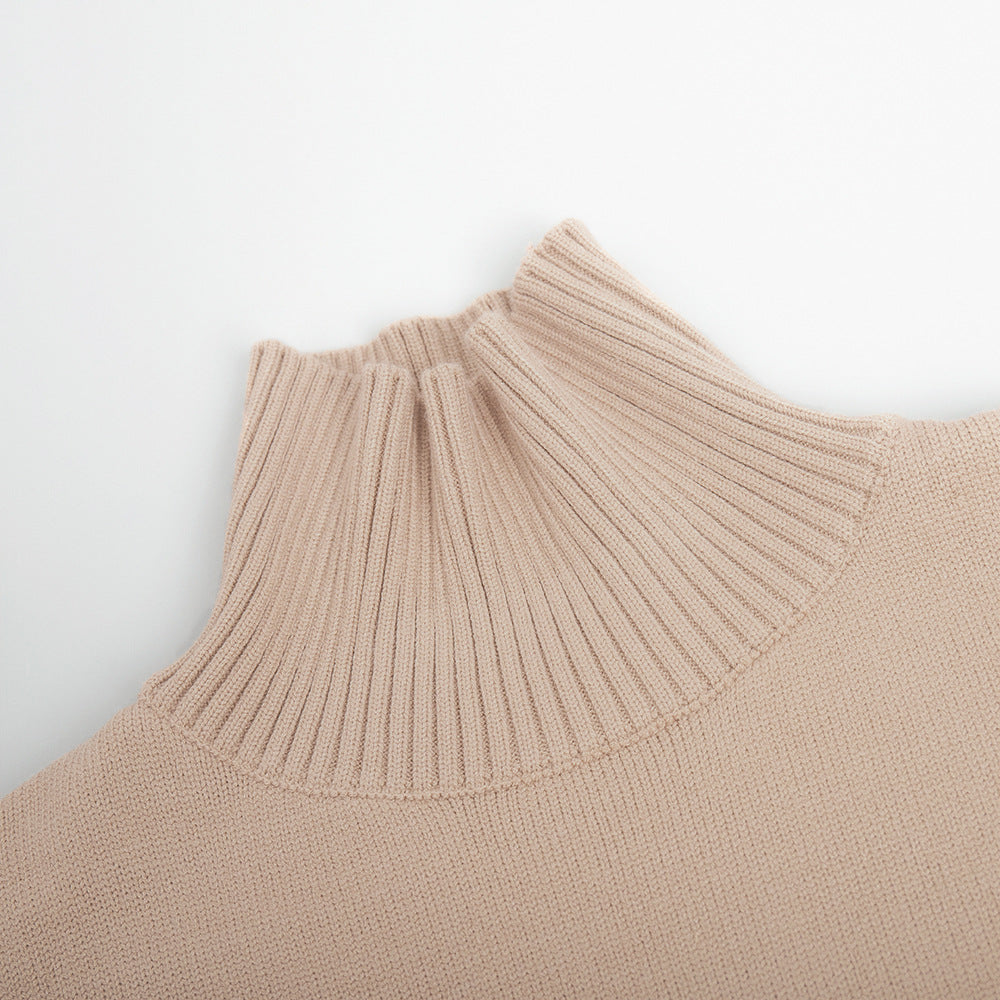 Cross-Border Spliced Turtleneck Sweater for Women, European and American Style, Autumn and Winter New Casual Loose Thick Knitted Pullover