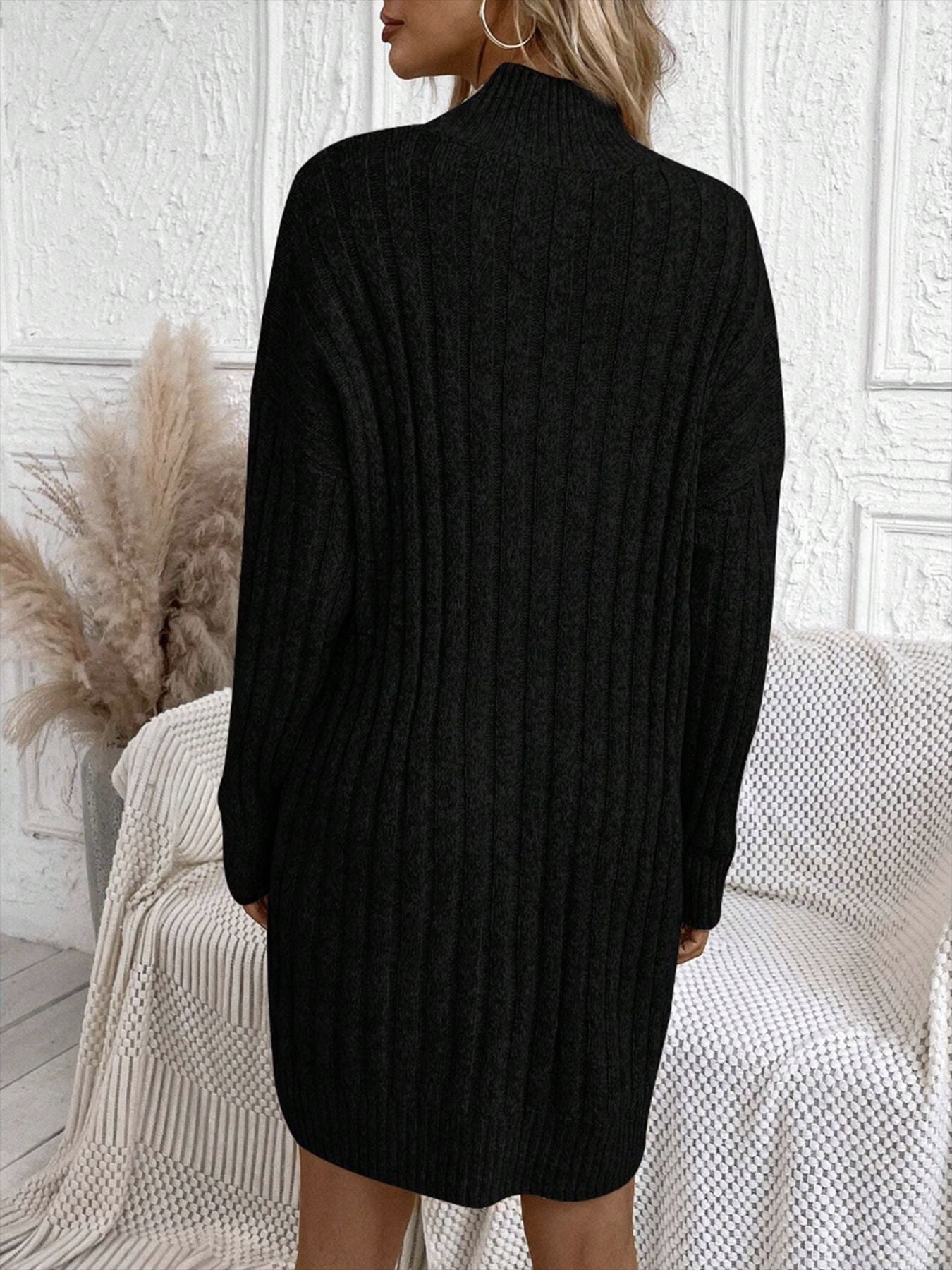 Sultyra High Neck Long Sleeve Loose Knitted Bodycon Dress