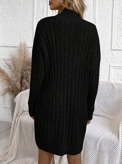 Sultyra High Neck Long Sleeve Loose Knitted Bodycon Dress