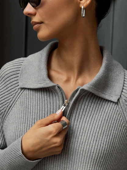 Cross-Border European and American Style2025Autumn and Winter New Trend Versatile Simple Casual Polo Turn-Down Collar Pullover Knitted Sweater