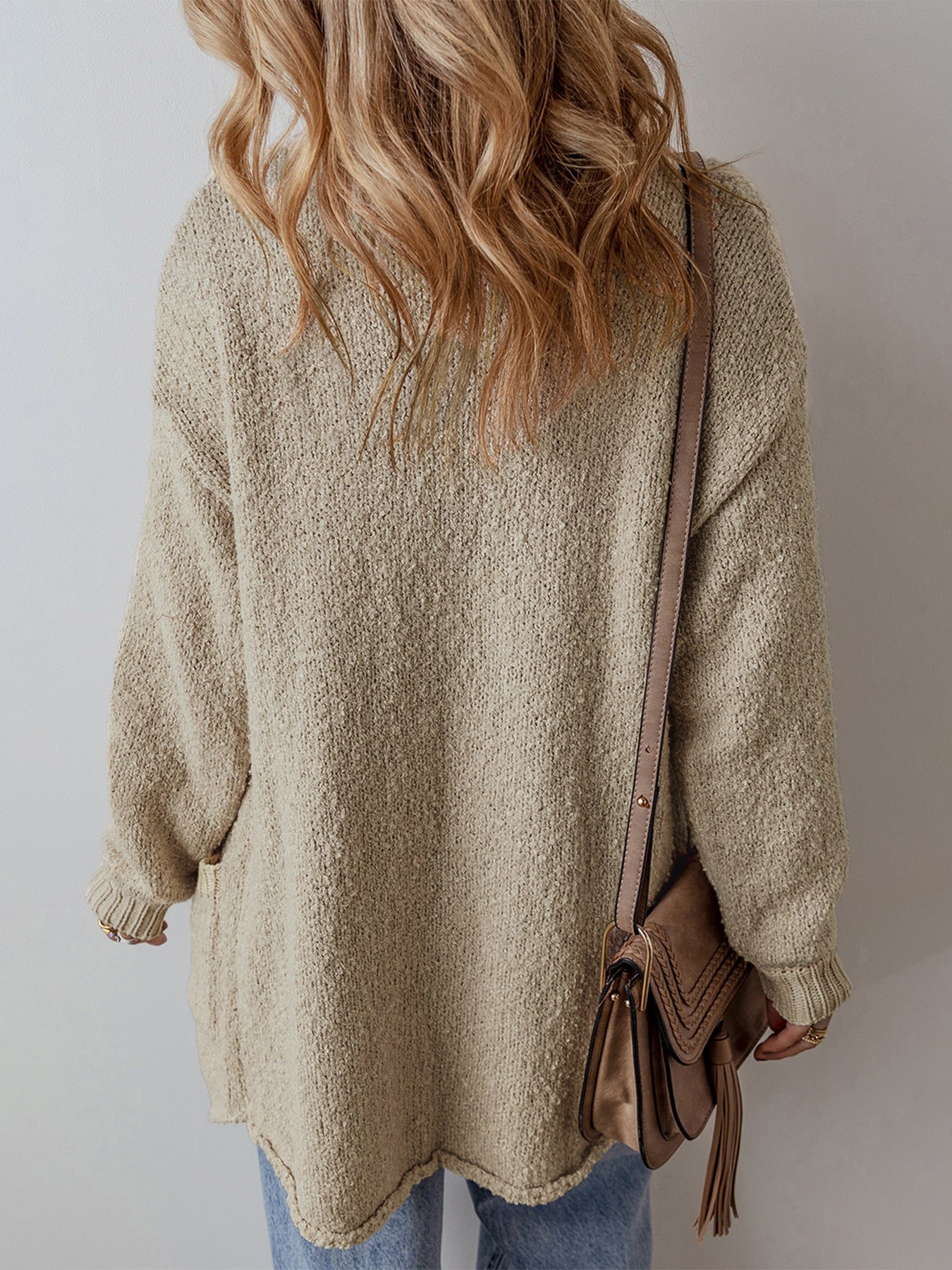 Sultyra Mid-Length Open Drop Shoulder Knitted Cardigan