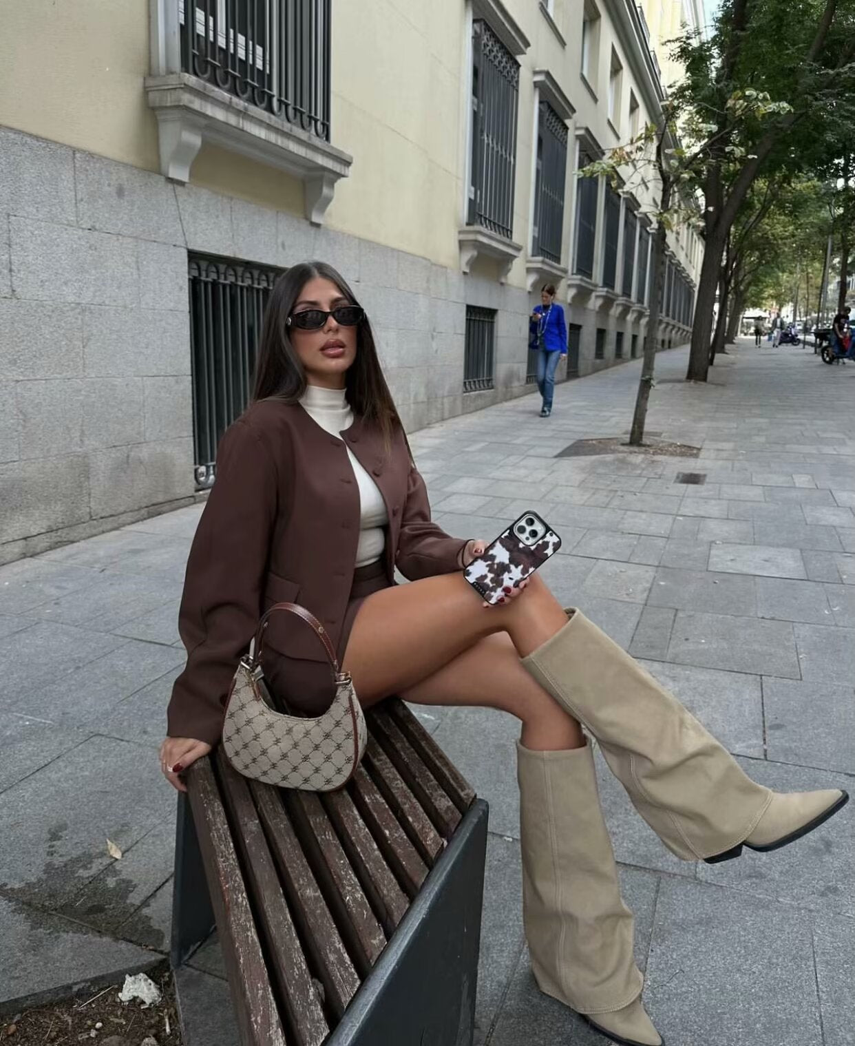 Women's Clothing2025Autumn Balloon Fit Round Neck Short Jacket+Mini Skirt Two Piece Suit B4