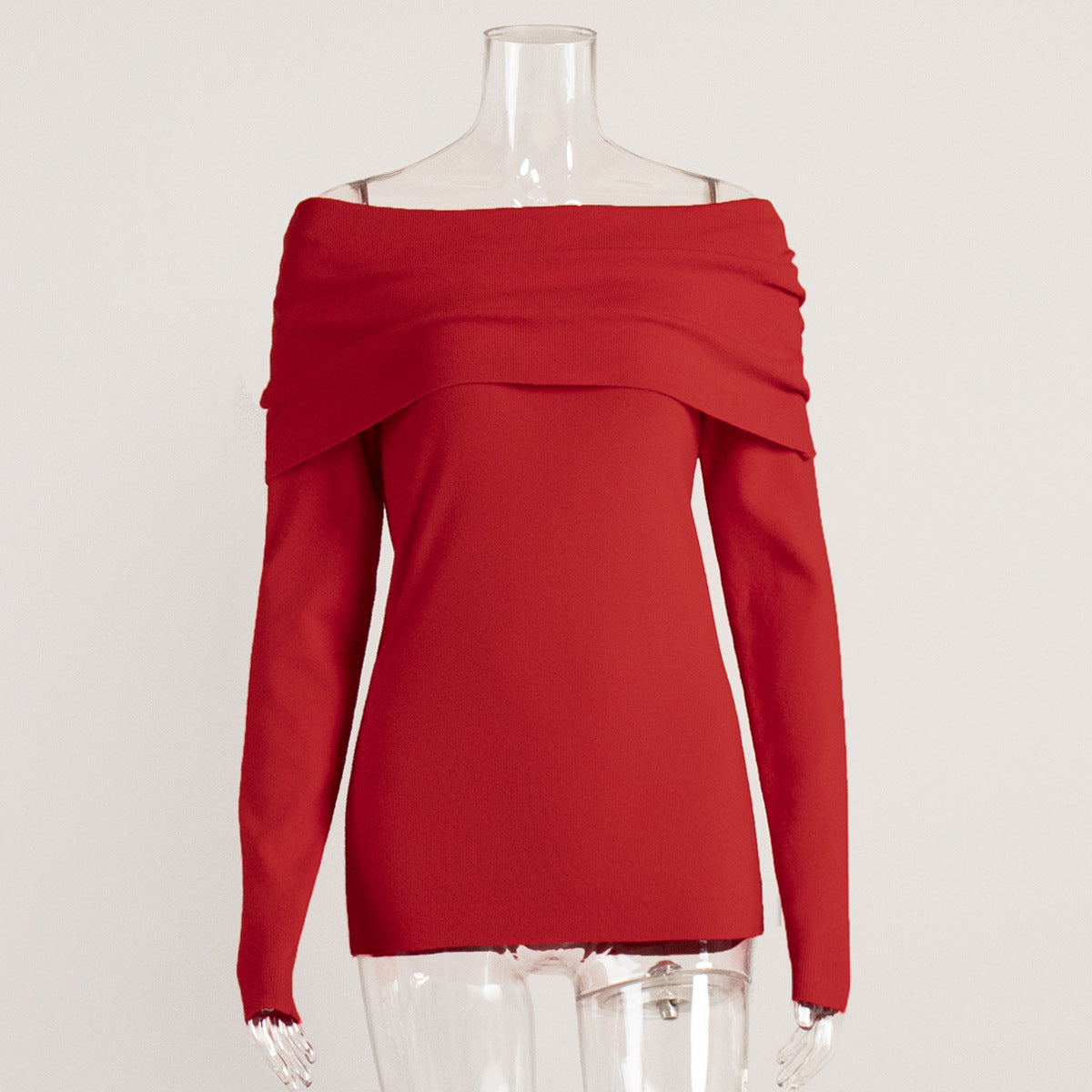 Cross-border Women's Sweater2025Autumn Winter European American Style Long Sleeve Knitted Bottoming Shirt One Shoulder Sexy Slim Off Shoulder Top