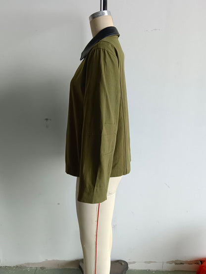 Cross-Border Foreign Trade Women's Clothing2025Autumn European and American Style Turn-Down Collar Long Sleeve Retro Color-Block Jacket Baseball Coat for Women A15057