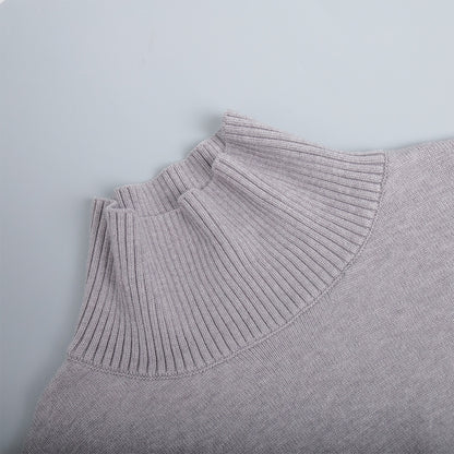 Cross-Border2025Hot-Selling European and American Style Autumn Winter Solid Color High Neck Knitted Sweater Loose Slimming Versatile Knitted Sweater for Women