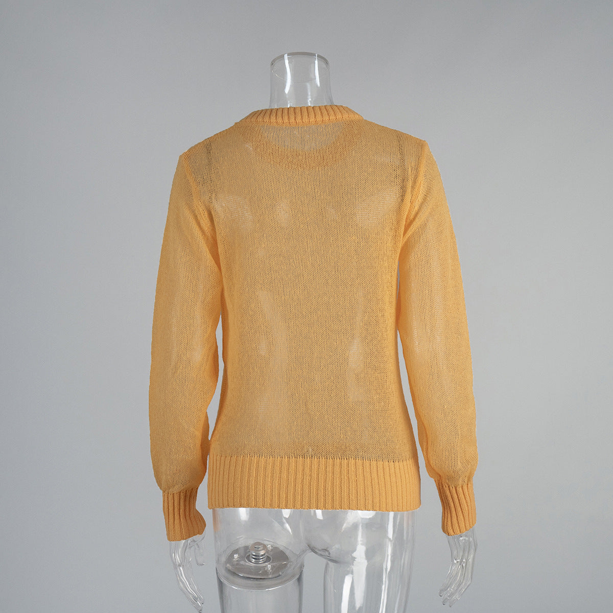 Cross-border Mohair Crew Neck Pullover Sweater European and American Style2025Spring and Summer New Comfortable Knitted Base Semi-Transparent Sweater for Women