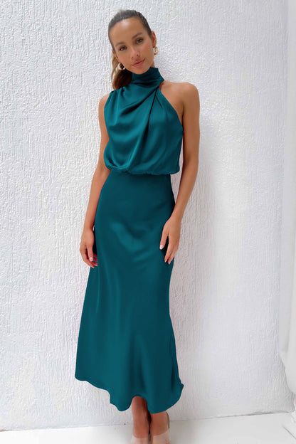 2025Spring and Summer Hot Sale New High-end Satin Sleeveless Dress European and American Fashion Elegant Socialite Light Evening Dress