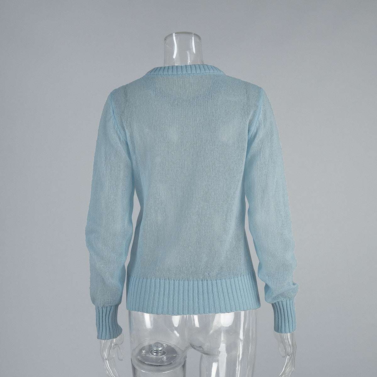 Cross-border Mohair Crew Neck Pullover Sweater European and American Style2025Spring and Summer New Comfortable Knitted Base Semi-Transparent Sweater for Women