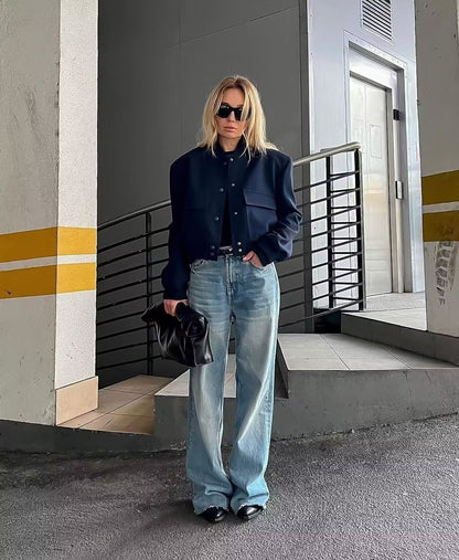 11Color Amazon Cross-Border2025Spring and Autumn New European and American Style Stand Collar Large Pocket Women's Jacket Coat A19621