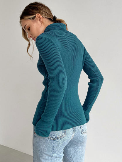 Cross-border Turtleneck Sweater Knitted Base Shirt European and American Style2025Amazon Autumn Knitted Sweater High Neck Pullover Sweater for Women