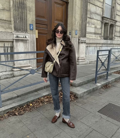 2024Autumn Fashion Turn-Down Collar Three-Color Fur Integrated Long-Sleeve Jacket Coat Cross-Border Amazon Women's Clothing B88788