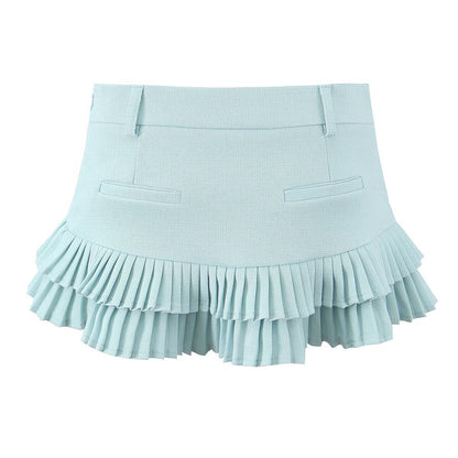 Cross-border European and American Fashion Striped Short Sleeve T Shirt Top+Low Waist Pleated Short Skirt2025Spring New D79551