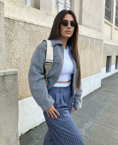 Cross-Border Amazon2025New Spring Autumn Winter Women's Pearl Wool Short Loose Casual Wool Coat B62805