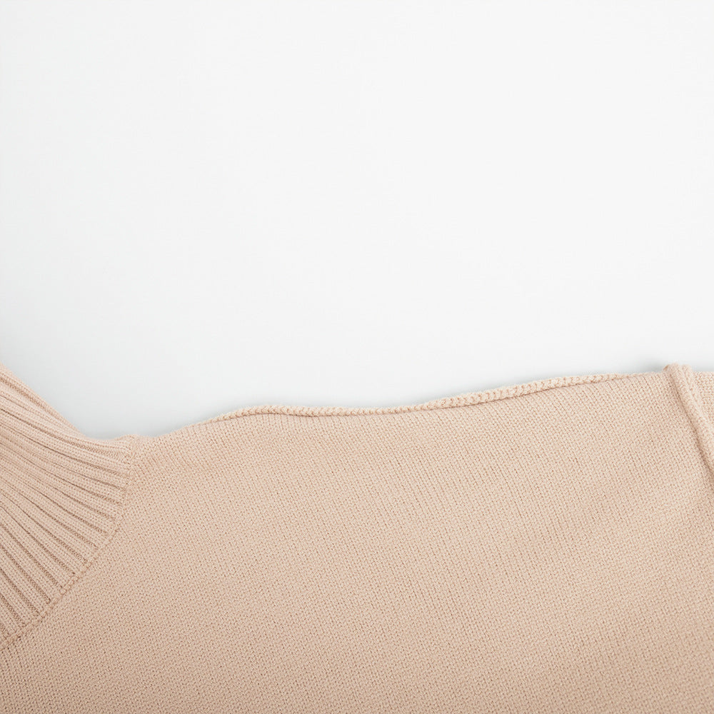 Cross-Border Spliced Turtleneck Sweater for Women, European and American Style, Autumn and Winter New Casual Loose Thick Knitted Pullover