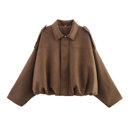 9Wholesale European and American Style2025Spring and Autumn Casual Suede Texture Lapel Bomber Jacket for Women B88824