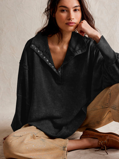 Sultyra Decorative Line Design Sense Top with Slit Lantern Sleeves polo