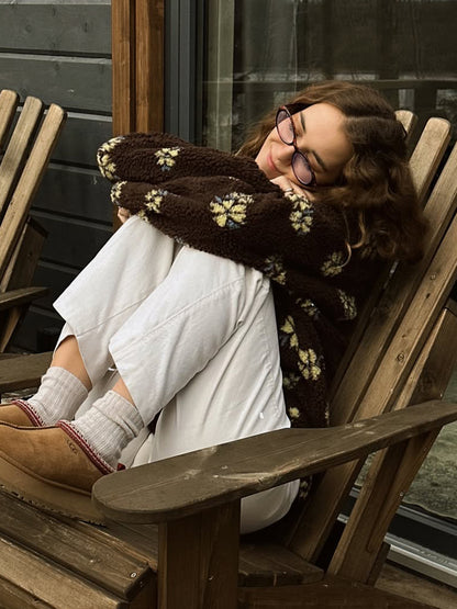 Cross-border fleece floral sweatshirt Europe and America2025Autumn and Winter New Fashion Sweatshirt Warm Fuzzy Sweatshirt Fleece Top for Women