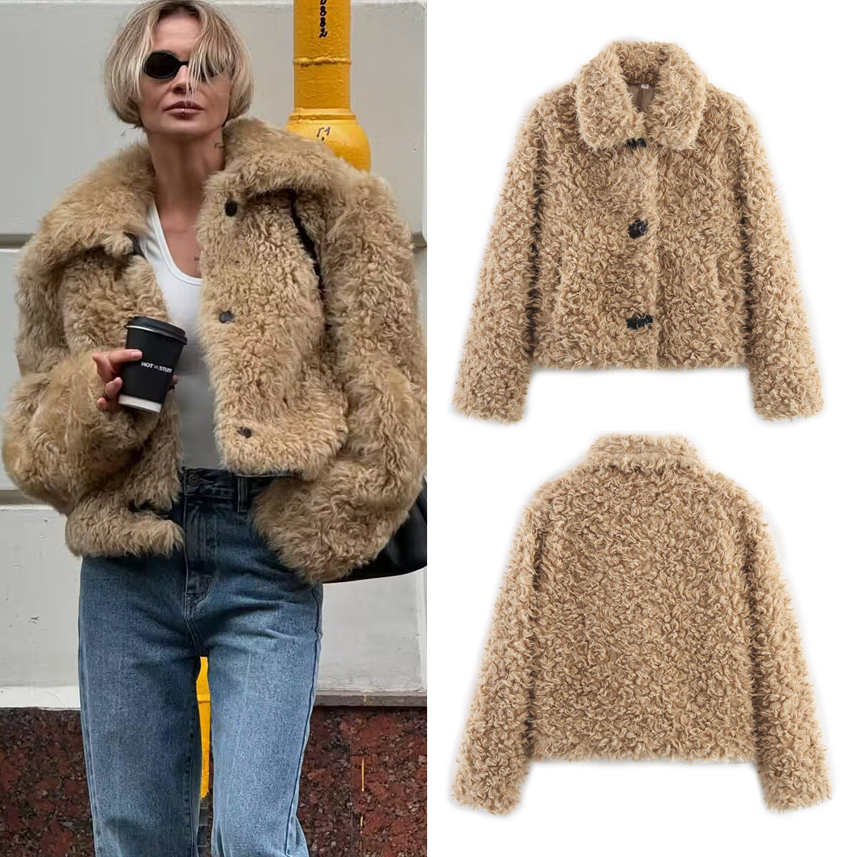 Cross-Border Foreign Trade Women's Clothing2025Winter European and American Style Turn-Down Collar Long Sleeve Single-Breasted Faux Fur Coat for Women A15076